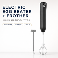 Batteur à œufs électrique, mousseur à lait, mixeur à main sans fil, rechargeable par type C, 5 vitesses, écran LED pour la cuisine et la pâtisserie
