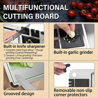 Planche à découper en acier inoxydable SS304 avec zone de broyage d'ail, rainure pour jus et protections d'angle antidérapantes – Ensemble d'ustensiles de cuisine pour la préparation des légumes