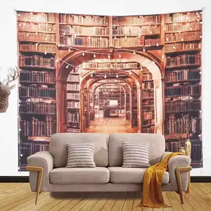 Bibliothèque Étagère Tapisserie Tenture Murale Salle D'étude Vintage Art Print Multi Portes Tapisseries