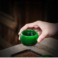 Tasse à thé en verre de jade vert, tasse de dégustation Kung Fu, glaçure colorée, faite à la main en Chine, mini tasse à thé de 50 ml, cadeau