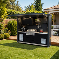 Meubles de cuisine modulaires d'extérieur en acier inoxydable avec évier, station de barbecue pliable, éclairage, pare-soleil et hotte aspirante pour appartement