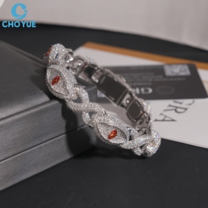 Pulsera de Plata 925 con Moissanita para Mujer, Corte Marquesa, Baño de Rodio, Cadena de Lujo, Joyería para Fiesta, Estilo Hip Hop Iced Out, Cadena Ojos - Product Image 1