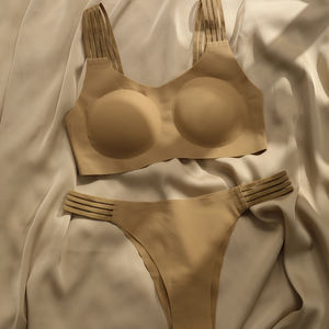 Ensemble soutien-gorge et culotte sans couture rembourré pour femmes à la peau brune, soutien-gorge sans armatures, ensembles de soutien-gorge et culottes - Product Image 5