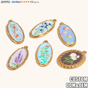 JOYFFO - Colgantes de Joyería de Moda, Dijes Chapados en Oro de 18k con Diseño Floral y Efecto de Goteo de Aceite para Mujer - Product Image 1