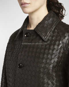 <span class=keywords><strong>Giacca</strong></span> Lunga da <span class=keywords><strong>Donna</strong></span> in <span class=keywords><strong>Pelle</strong></span> di Agnello Nera Intrecciata di Alta Qualità, Nuova con Etichette, Non Foderata, Fatta a Mano - Product Image 5