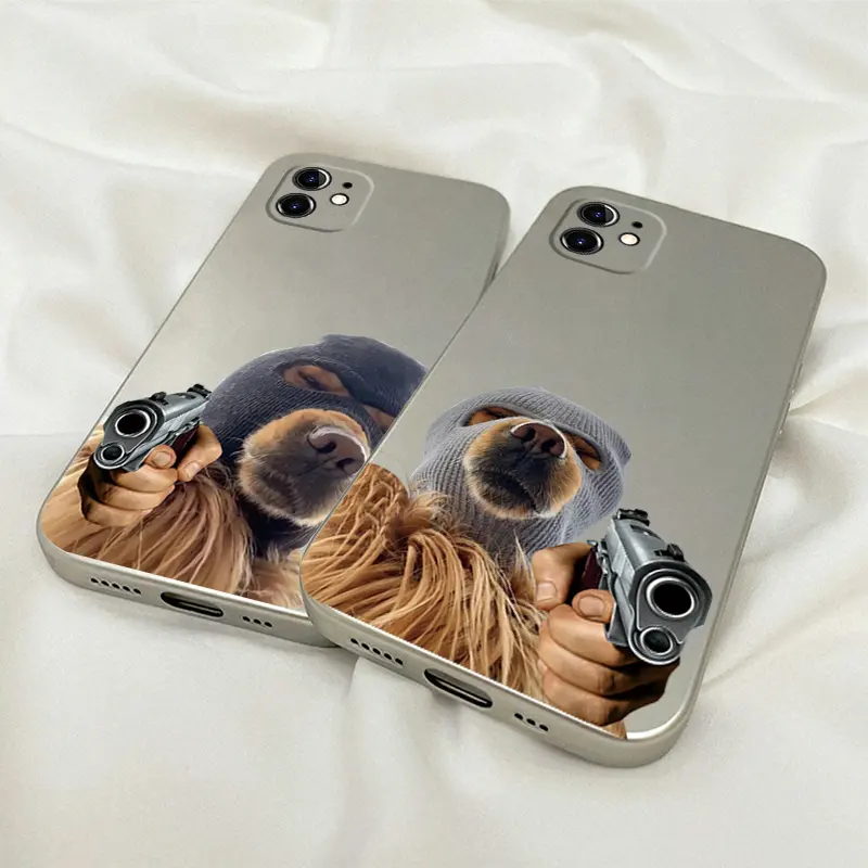 INS Trendy cool puppy Phone Case For iPhone 13 11 12 Pro Max XR X XS 7 8 Plus Personality Electroplate Silver Matte Cover