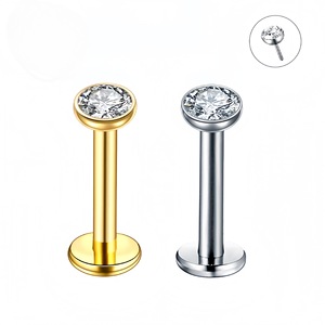 Boucles d'oreilles clous en acier inoxydable, or et argent, serties de strass, forme boule ronde, bijoux de piercing pour lèvre, cadeau - Product Image 4