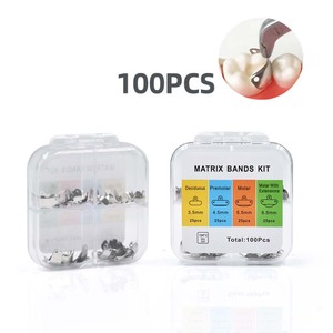 100 pièces/boîte Kit de bandes de matrice en métal <span class=keywords><strong>dentaire</strong></span> 3.5-6.5mm bandes de matrice en acier inoxydable Autoclavablel outils de restauration des dents pour Ortho - Product Image 2