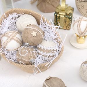 Boules de Noël en coton et lin de 8 cm avec mousse, décorations suspendues pour sapin de Noël, vente en gros - Product Image 5