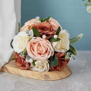 Bouquet da Sposa in Seta Artificiale Annodato a Mano a Forma di Goccia, Rosa Rosy, Stile Europeo, per Fotografia Nuziale, Fiore Decorativo - Product Image 4