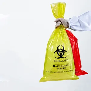 フラットオープンイエロー医療廃棄物バッグ10Lから100Lのオートクラブ可能な赤いバイオハザードバッグ