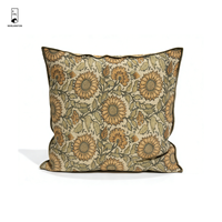 Housse de coussin en lin français motif tournesol - Housse de coussin vintage 100% lin à motifs floraux - Housse décorative rustique imprimée pour canapé