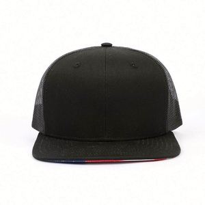 Brand New 6 Panel Adult Fitted Structured Black Blank Trucker Snapback Cap, Underbrim Printing American Flag Trucker <b>Hat</b> - Product Image 2