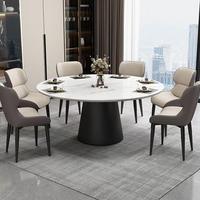 Ensemble table et chaises de salle à manger rondes modernes en ardoise avec pieds en bois, plateau en pierre frittée, extensible 6 places pour appartement, villa, hôtel