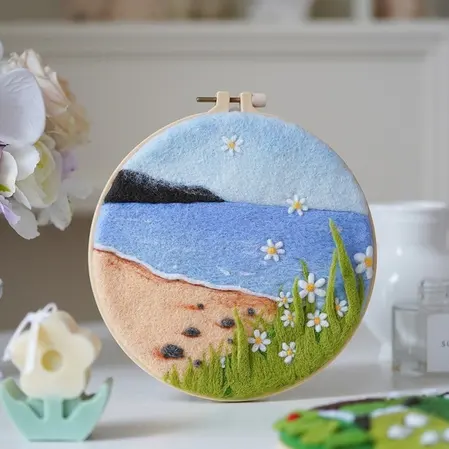 CHENISTORY DIY Wool Felting Painting With Embroidery Frame Handmade Needle Wool Painting Picture For Home Decors Crafts Gift