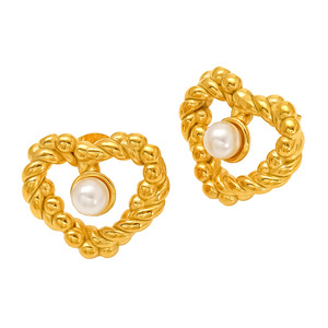 Pendientes de Acero Inoxidable con Perlas y Lazo en Forma de Corazón, Estilo Lujoso y Moderno, Venta al Por Mayor EH154 - Product Image 5