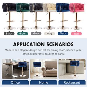 Moderne High Back <span class=keywords><strong>Counter</strong></span> Luxus Barhocker Metall Bar stuhl drehbar Samt Barhocker für Restaurant Küche - Product Image 5