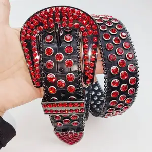Cinturón de vaquero de cristal de lujo, cinturones de diamantes de imitación con tachuelas de diamantes Unisex, cinturones de cuero de diseñador Western Sparkle