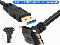 Câble adaptateur USB 3.0 vers Micro-B avec connecteur coudé à 90 degrés, conducteur en cuivre pur, transfert de données haute vitesse