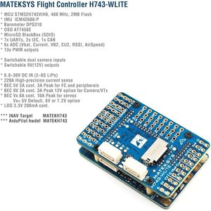 Mateksys Contrôleur de vol H743-WLITE pour avions RC STM32H743VIH6 ICM42688-P DPS310 OSD MicroSD Box F765 Version mise à jour - Product Image 6
