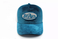 Chapeau de camionneur en velours personnalisé, 5 panneaux avec Logo, brodé en maille, bon marché, vente en gros