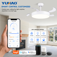 Ventilateur de plafond LED rétractable de 42 pouces avec télécommande, moteur DC dimmable, pour chambre d'enfant et salon, fabrication OEM ODM