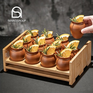 Verres à shot en céramique d'argile mexicaine personnalisés avec logo, pour mariage, verres à cocktail fantaisie marron - Product Image 1