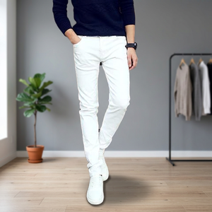 Pantalon long en jean blanc pour homme, coupe crayon, taille haute, extensible, respirant, écologique, style coréen, idéal pour l'hiver - Product Image 3