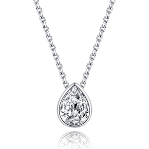 Kalung Liontin Rantai Perak Sterling 925 Berlapis Rhodium Model Bezel Pear Water Drop Zircon, Hadiah Wanita untuk Pesta dan Hari Jadi - Product Image 1