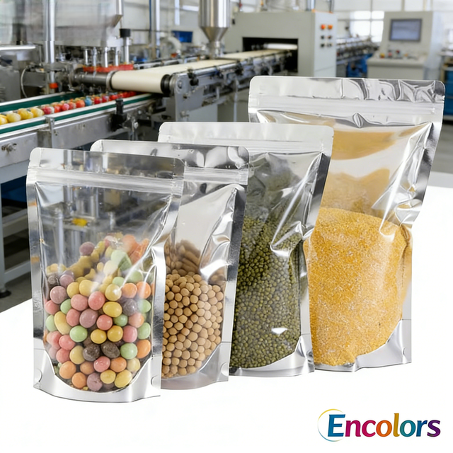 Stand Pouches Shrink Reusable Resealable Food Grade One Side Clear Back Silver PE Aluminum Foil Coffee Free Snack Heat Seal