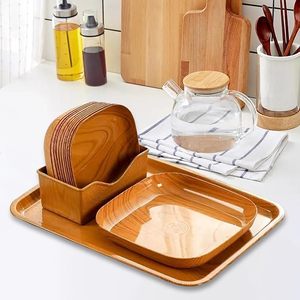 Popolare Vassoio Quadrato in Melamina Stile Cinese con Effetto Legno per Snack, Frutta Secca e Dolci - Product Image 1