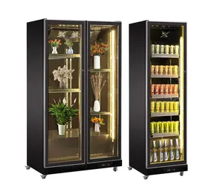 Réfrigérateur intelligent transparent à deux portes pour boissons bières froides Réfrigérateur à fleurs Glacière verticale en verre