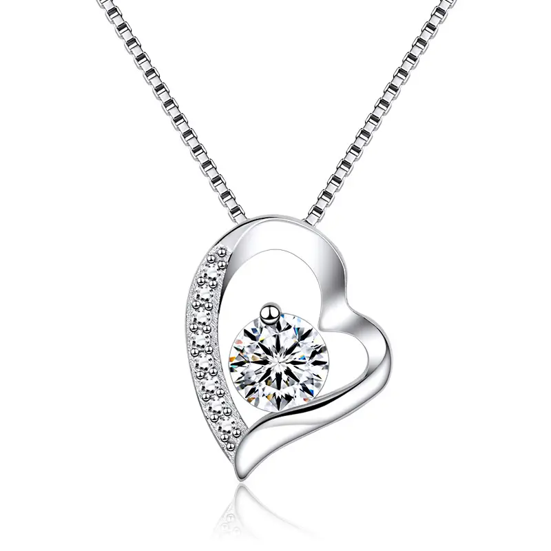 2022 New Arrival 925 Sterling Silver Plated Crystal Rhinestone Heart Pendant Necklace Clear Cubic Zirconia Love Heart Necklace