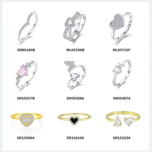 QX Custom OEM Fine Jewelry Wedding 925 Sterling Silver 18K Gold Plated Engagement Pink Heart 8A Cubic Zirconia Rings for Women
