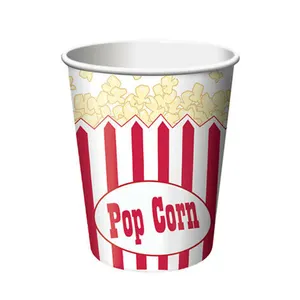 Customized small big size 3 200 ml coc eco pla coated striped plain disposable disey snacks pop corn paper cups for popcorns