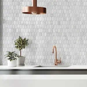 Azulejo de mosaico de mármol Sunwings | Stock en EE. UU. | Mosaicos de piquete de Carrara blanco Azulejo de pared y piso