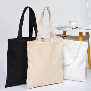 Recién llegado, bolsas de lona naturales en blanco y negro, tela de algodón 100% con impresión de logotipo personalizado, promoción de embalaje ecológico - Product Image 1