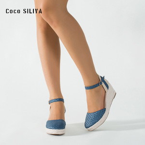 Sandales compensées Coco SILIYA à bout fermé, semelle en paille, fermeture à boucle, chaussures d'été respirantes pour femmes - Product Image 3