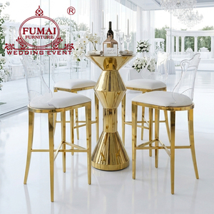 Modern High- Top Round Gold Stainless Steel Cocktail <b>Table</b> for Events Party - Product Image 1