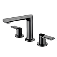 Robinet de lavabo moderne et minimaliste en laiton électroplaqué, chaud et froid, à trois trous, avec double poignée et valve en céramique
