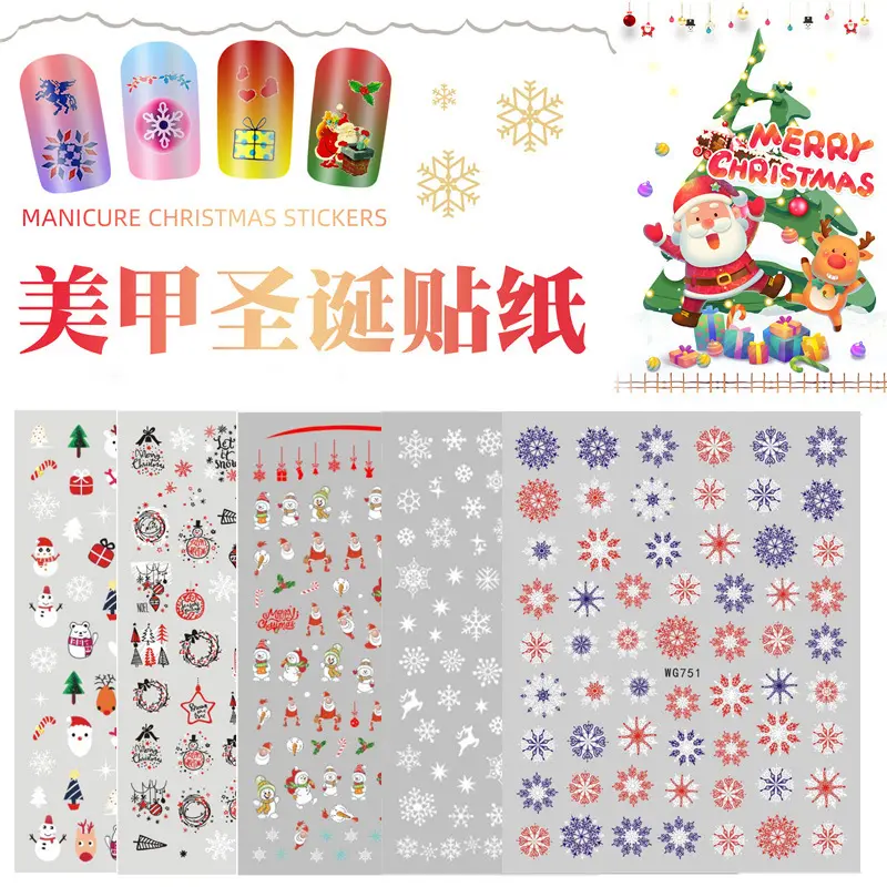 TSZS WG Série Natal Santa Prego Adesivos 3D Adesivo Floco De Neve Nail Wraps Xmas Elk Decorações Nail Art Decalques