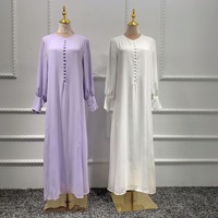 Robe Abaya longue de couleur unie à col rond pour femmes, style Moyen-Orient Dubaï