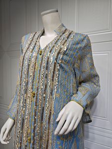 R-368 Elegante Abito Abaya da Donna Fatto a Mano Stile Dubai con Ricami in Rete e Paillettes <span class=keywords><strong>Chic</strong></span> Moda Serale per Musulmane - Product Image 6