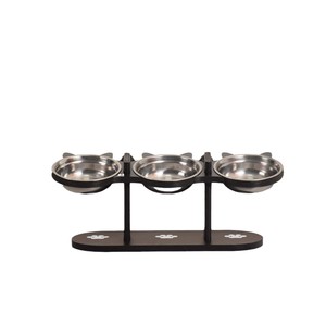 Pet Bowl Rack With Three Stainless Steel Bowls Elevated <b>Feeder</b> For <b>Cat</b> Black Color - Product Image 2