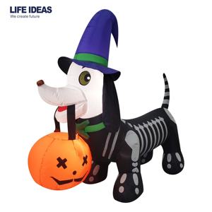 Décorations gonflables d'Halloween de 1,5 m : Chiot squelette Teckel gonflable avec LED intégrées et <span class=keywords><strong>citrouille</strong></span> gonflable pour la décoration d'Halloween - Product Image 1