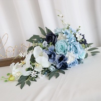 Buket Pengantin Gaya Nordic Mori, Bunga Mawar Biru Es Simulasi, Corsage, Bunga Pergelangan Tangan Pengiring Pengantin
