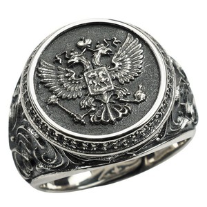 925 Silber 18K Vergoldeter Herren-Siegelring im Retro-Stil mit Doppeladler-Motiv - Product Image 3