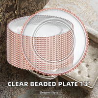 Assiettes de présentation rondes personnalisées en acrylique transparent écologique, style moderne et luxueux, pour décoration de mariage et de table.