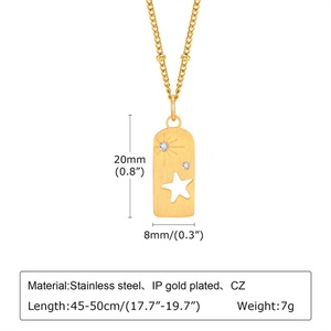 Collier tendance pour femme de 20 pouces, cadeau d'anniversaire, plaqué or, acier inoxydable, pendentif géométrique en zircon, chaîne à maillons - Product Image 5