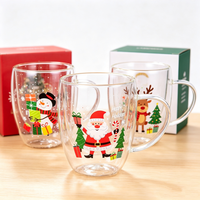 Tasse en verre imprimée sur le thème de Noël, motif de dessin animé, pour le lait, le petit-déjeuner, le café, le thé au lait, tasse à double paroi